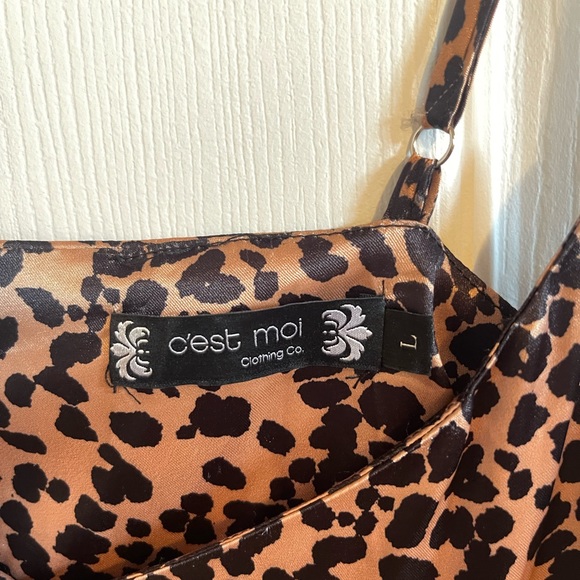 NWOT C’est Moi Large Leopard Satin Slip dress - Picture 8 of 9